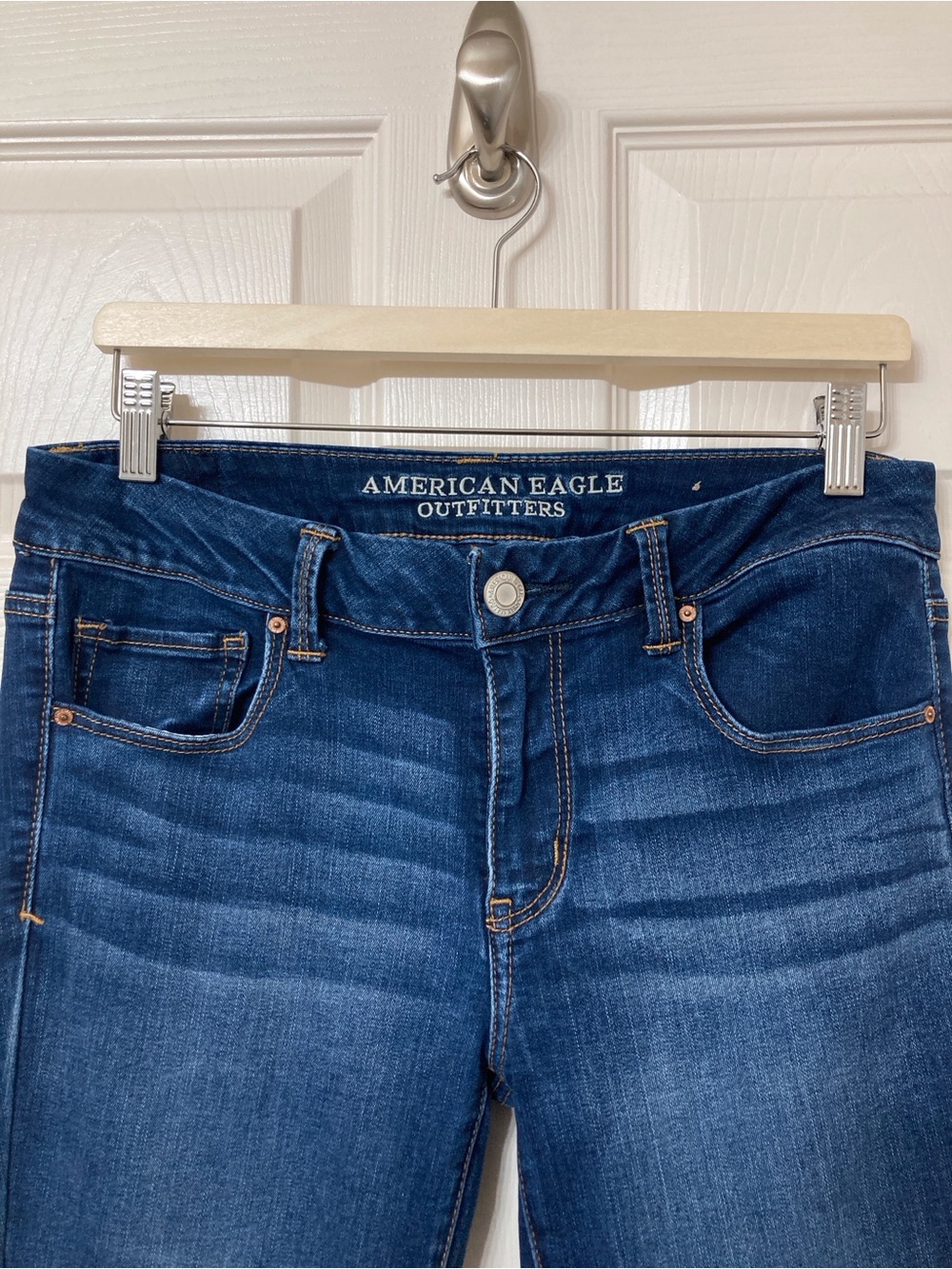 American Eagle Dark Wash Flare Leg Boho Artist Jeans 10 Short Indie Retro Y2K - Picture 3 of 8
